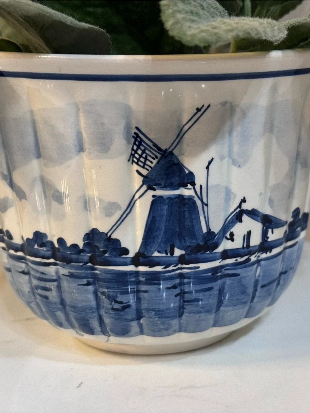 Vintage Delft Holland Blue Hand Painted Planter Floral Windmill Pottery